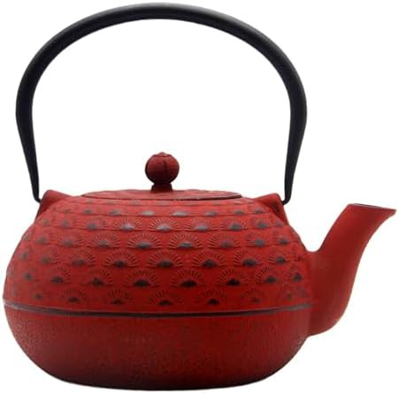 Red cast iron Japanese teapot with infuser