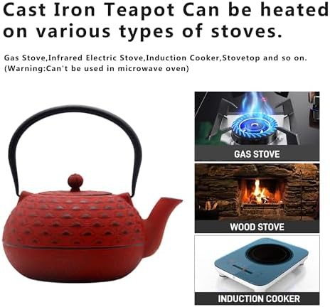 Red cast iron Japanese teapot with infuser — photo 4