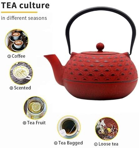 Red cast iron Japanese teapot with infuser — photo 5