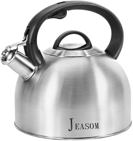 Silver stainless whistling kettle with button control
