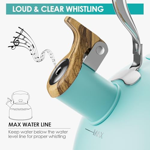 Blue stainless whistling stovetop kettle — photo 3