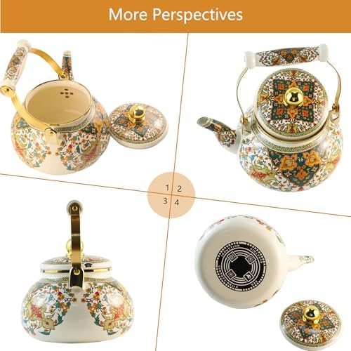 Floral enamel teapot with ceramic handle — photo 3