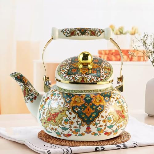 Floral enamel teapot with ceramic handle — photo 4