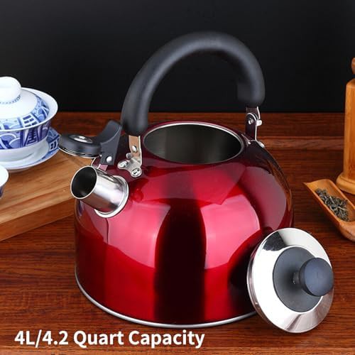 Red stainless steel 4l whistling kettle — photo 3
