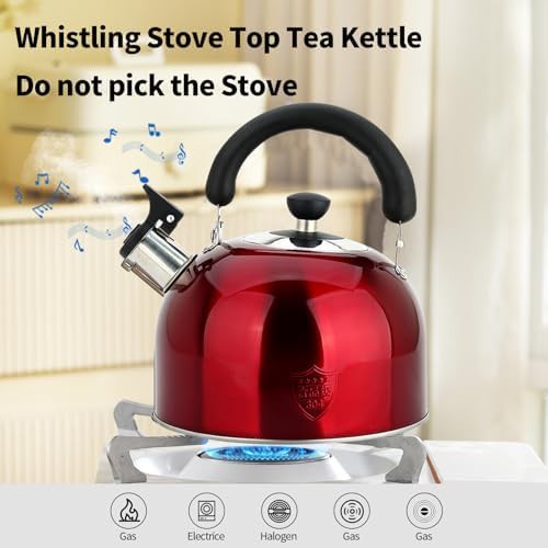 Red stainless steel 4l whistling kettle — photo 4