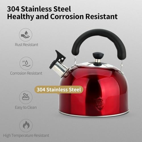 Red stainless steel 4l whistling kettle — photo 5