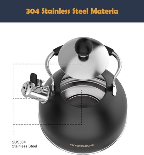 Black stainless steel whistling kettle with folding handle — photo 3