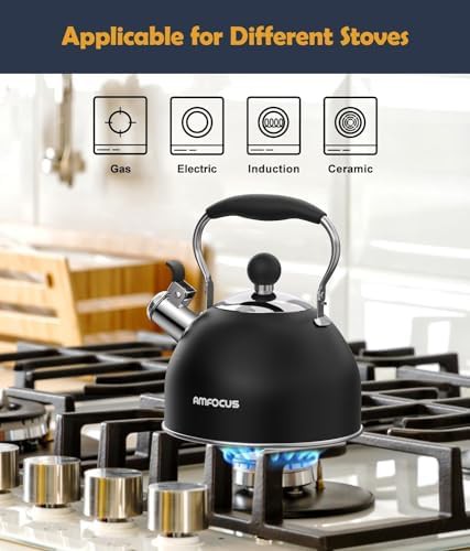 Black stainless steel whistling kettle with folding handle — photo 5