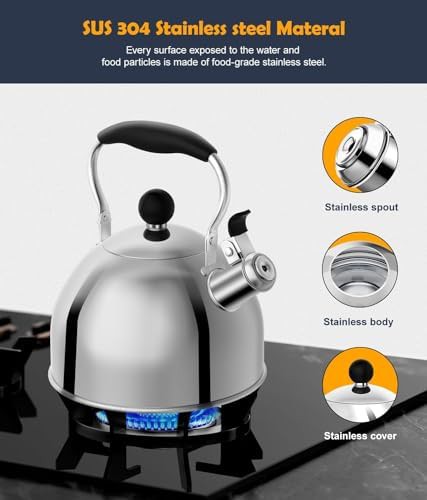 Silver stainless steel whistling kettle with folding handle — photo 3