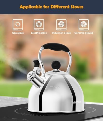 Silver stainless steel whistling kettle with folding handle — photo 4