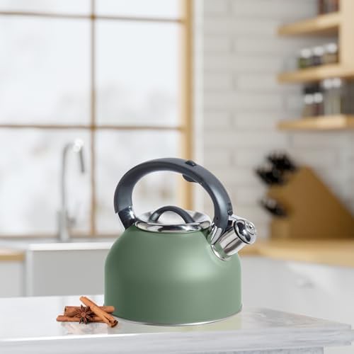 Sage green whistling stovetop tea kettle — photo 3