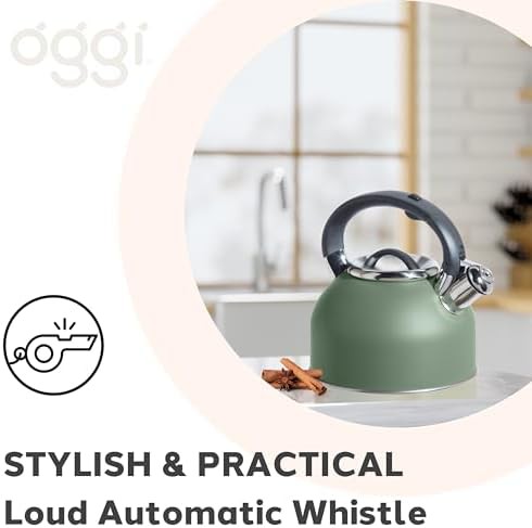 Sage green whistling stovetop tea kettle — photo 4