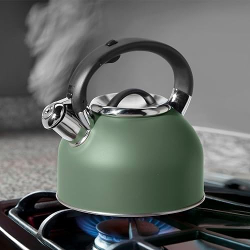 Sage green whistling stovetop tea kettle — photo 5