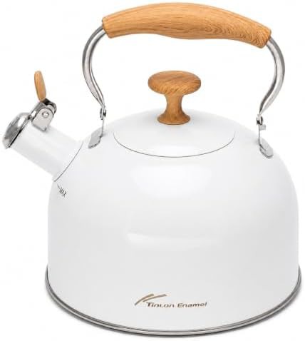 Milk white enamel steel tea kettle 2.5 Qt