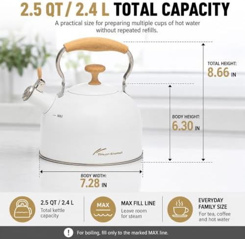 Milk white enamel steel tea kettle 2.5 Qt — photo 3