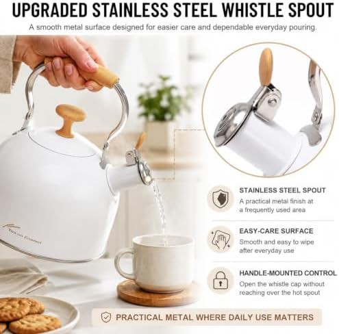 Milk white enamel steel tea kettle 2.5 Qt — photo 4