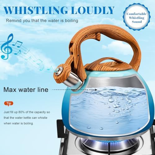 Blue Whistling Kettle with Wood Handle — photo 3