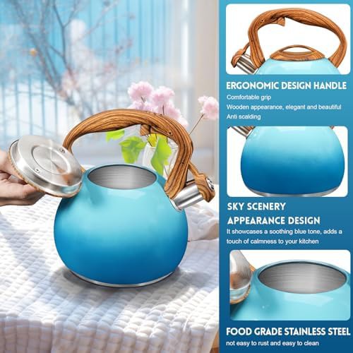 Blue Whistling Kettle with Wood Handle — photo 4