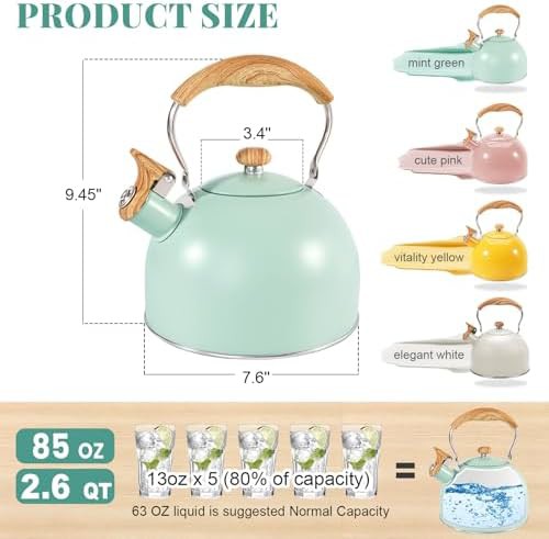 Black and green stainless whistling tea kettle — photo 4