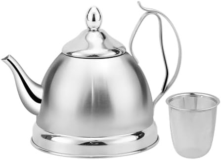Silver stainless steel kettle with tea infuser