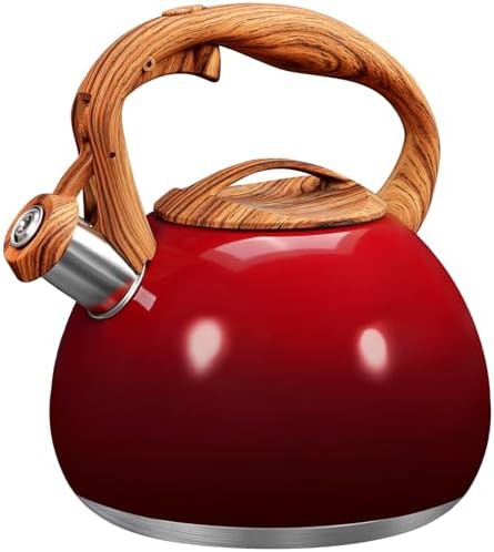 Red Stainless Steel Whistling Tea Kettle