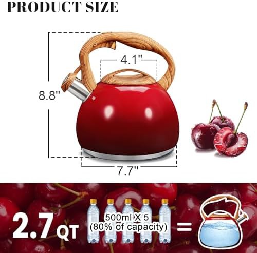 Red Stainless Steel Whistling Tea Kettle — photo 3