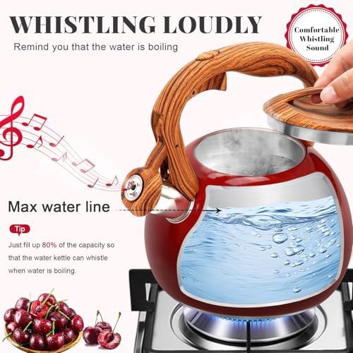 Red Stainless Steel Whistling Tea Kettle — photo 4