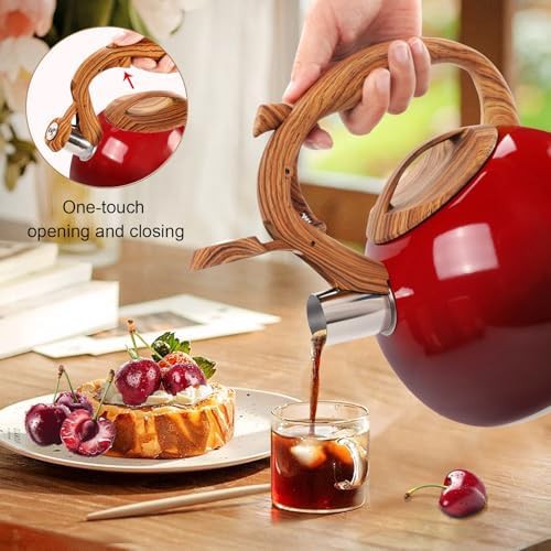 Red Stainless Steel Whistling Tea Kettle — photo 5