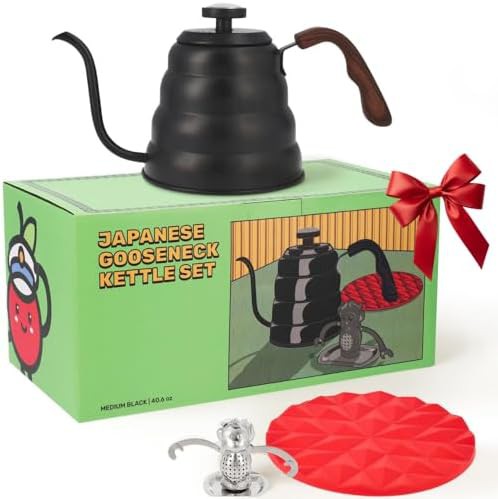 Black gooseneck kettle with built-in thermometer