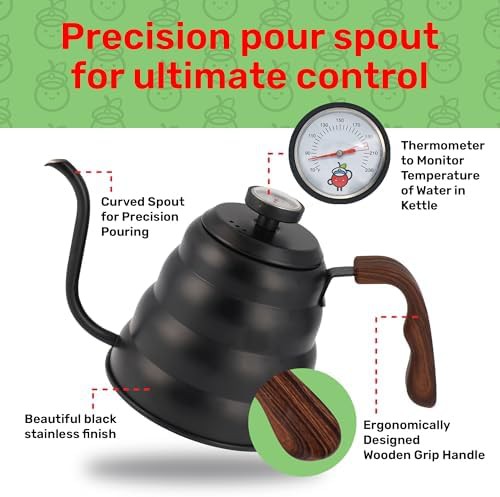 Black gooseneck kettle with built-in thermometer — photo 5
