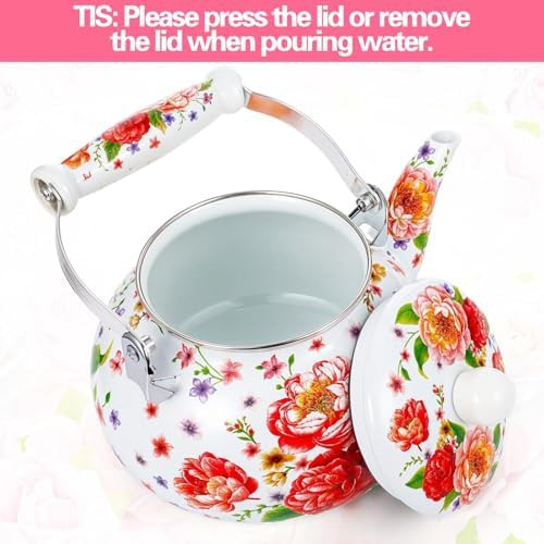 Floral enamel on steel vintage kettle — photo 4