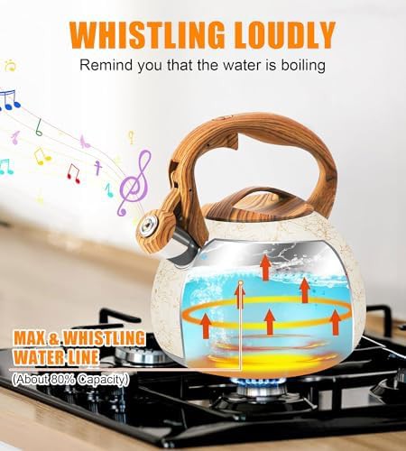 Off white stainless steel whistling tea kettle — photo 3