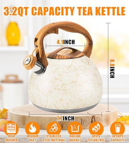 Off white stainless steel whistling tea kettle — photo 4