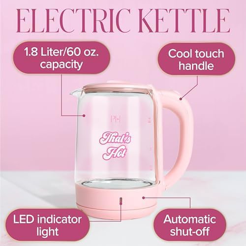 Pink glass electric kettle with LED indicator — photo 3