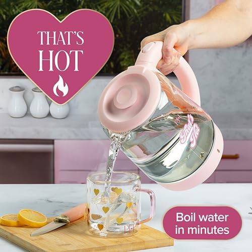 Pink glass electric kettle with LED indicator — photo 4