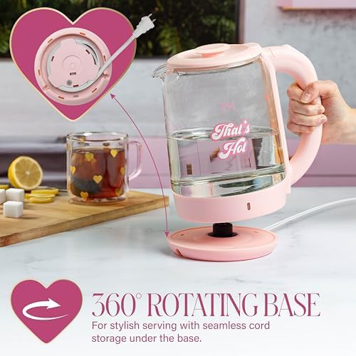 Pink glass electric kettle with LED indicator — photo 5