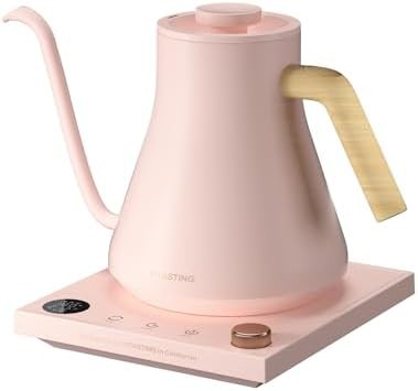 Pink gooseneck electric kettle with control