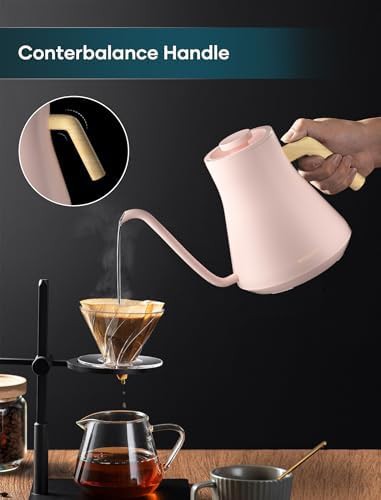 Pink gooseneck electric kettle with control — photo 5