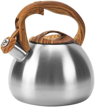 Silver stainless steel whistling tea kettle 3.2 qt