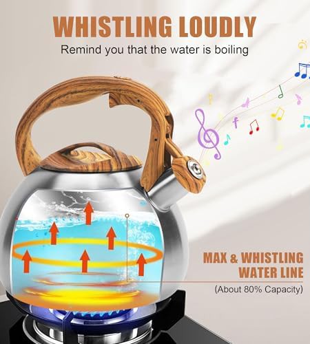 Silver stainless steel whistling tea kettle 3.2 qt — photo 3