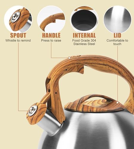 Silver stainless steel whistling tea kettle 3.2 qt — photo 4