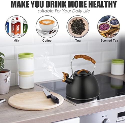 Black whistling kettle with wood pattern handle — photo 4