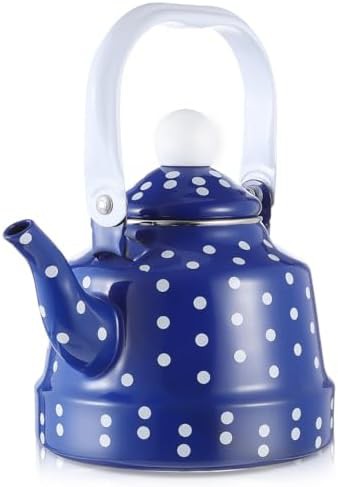 Blue and white dots enamel tea kettle