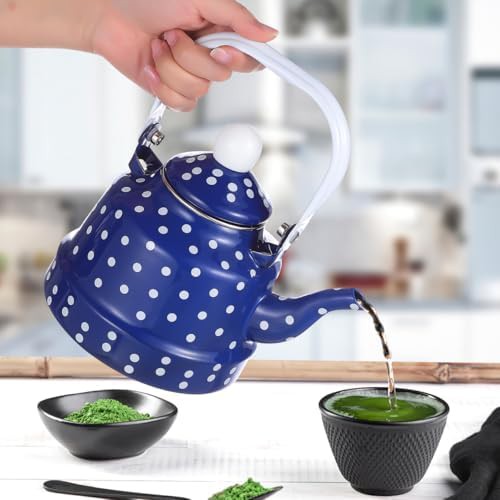 Blue and white dots enamel tea kettle — photo 5
