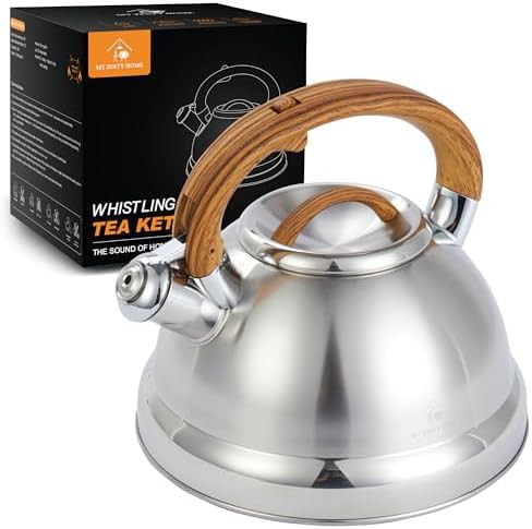 Large stainless steel whistling tea kettle