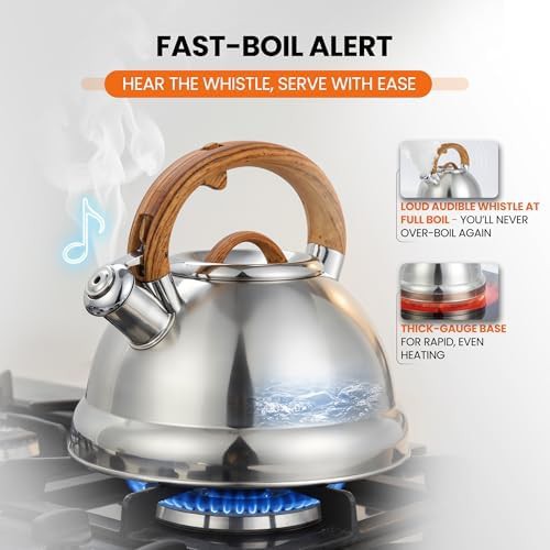 Large stainless steel whistling tea kettle — photo 4