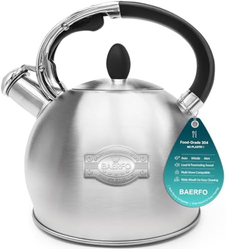 Baerfo Vintage Brushed Stainless Tea Kettle Silver