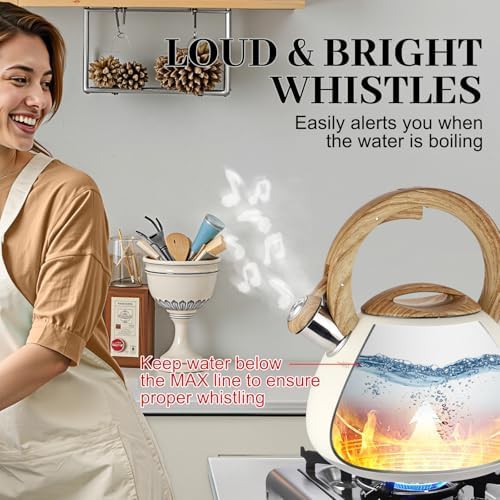 Cream white whistling stainless steel teapot — photo 4