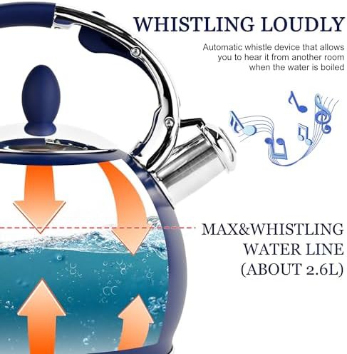 Navy blue steel whistling tea kettle — photo 3