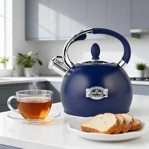 Navy blue steel whistling tea kettle — photo 5